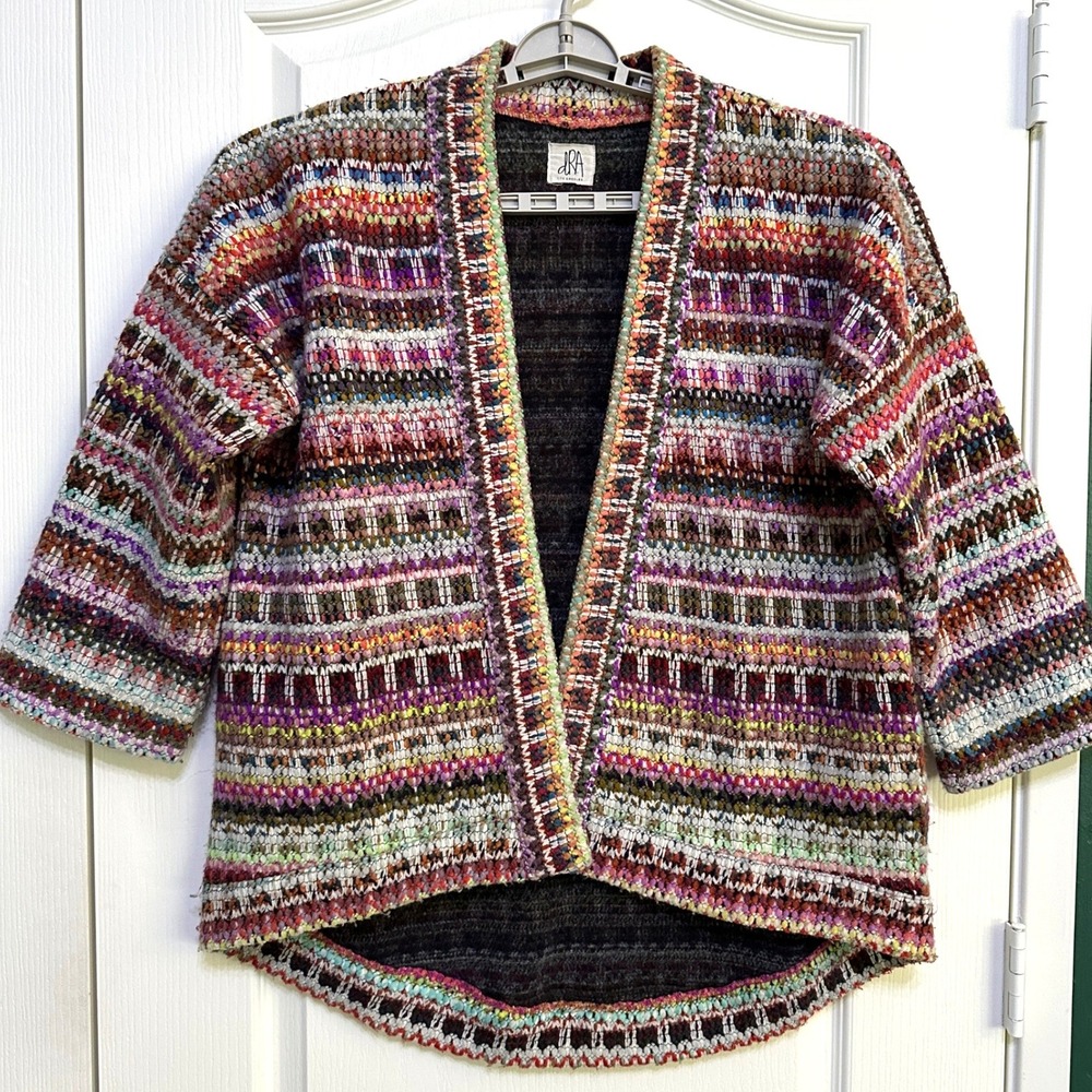 Anthropologie dRA Kimono Cardigan M Chunky Rainbow Boho Eclectic Folk Open Front - Picture 9 of 10